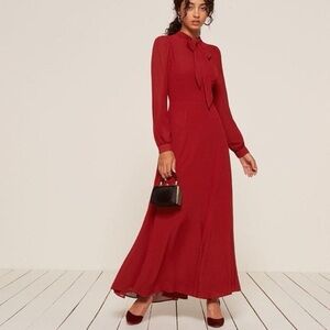 REFORMATION Scarlet Red Bow Maxi Dress Size 8